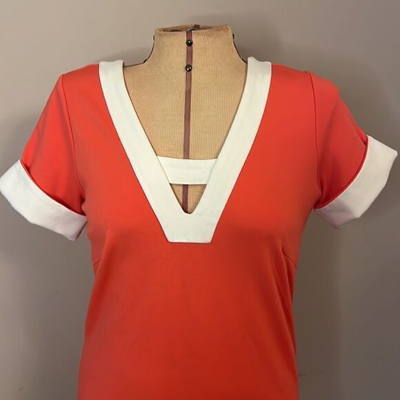 Lilly Pulitzer Coral Shift Dress with White Trim and Front Pockets - Size 2 - Picture 8 of 12